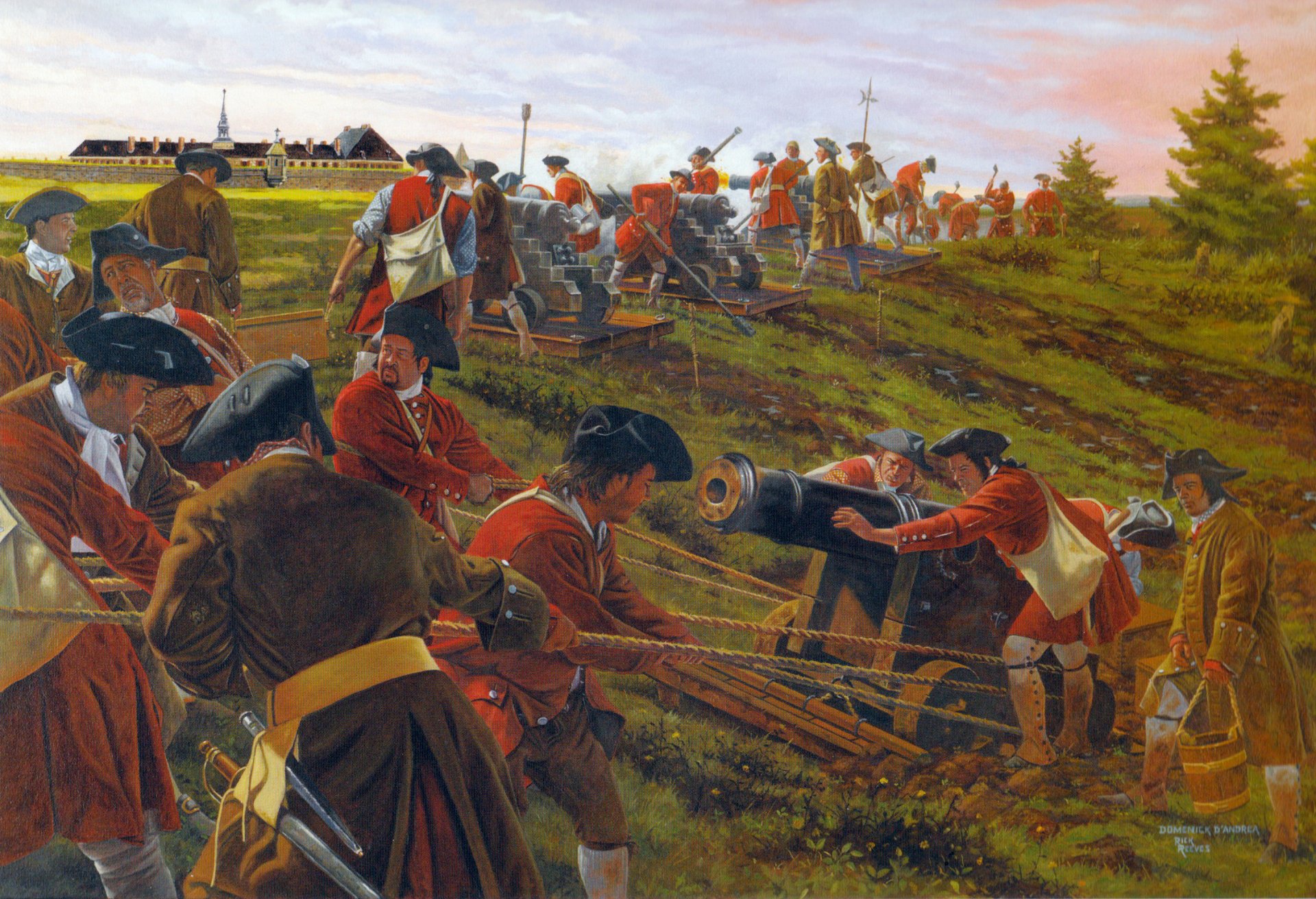 iege louisburg louisbourg may 1745 british troops gun battery artillerymen preparations for shooting war of the austrian succession pattern canvas oil