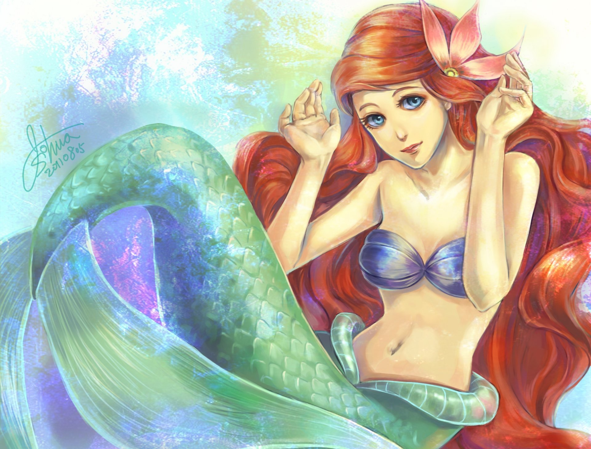 art joshua the little mermaid ariel girl flower