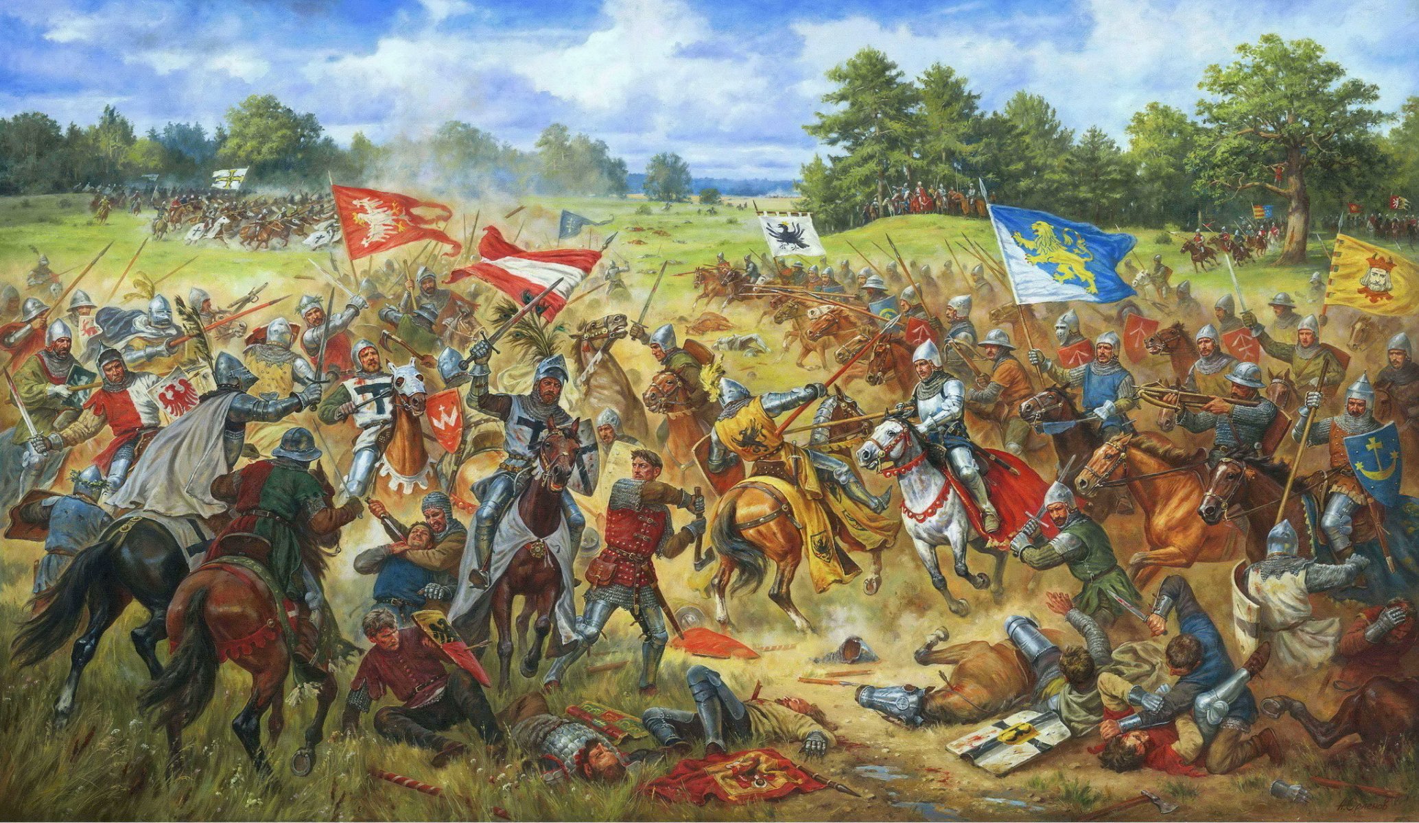 pintura horugvi gallegos en la batalla de grunwald año 1410 óleo sobre lienzo artista artur orlenov