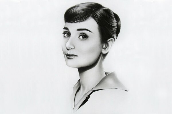 Portrait noir et blanc d Audrey Hepburn