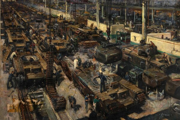 Painting by Terence Cuneo Tank production in Britain 