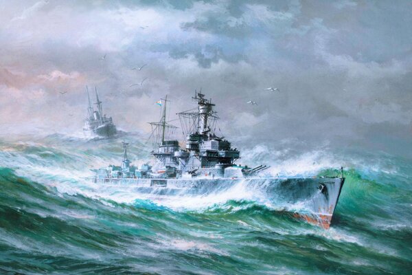 Art with the cruiser Admiral Makarov in the foreground