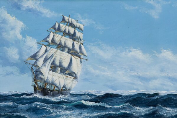 A picture of a ship on the high seas