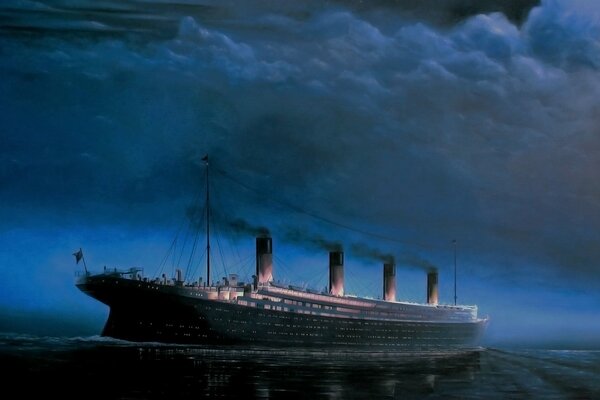 Titanic at sea at night