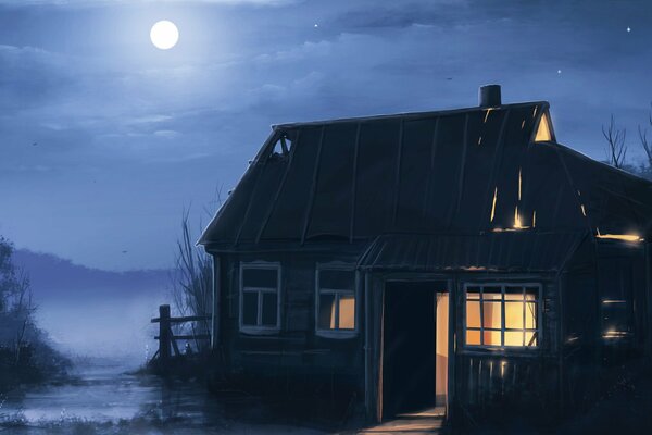 A small house under the moon