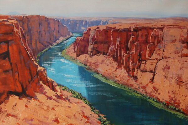 Drawing of the Colorado River among the mountains