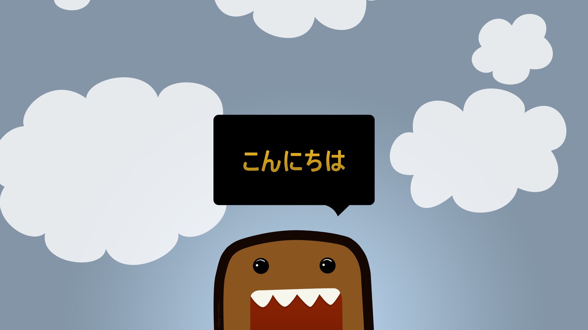 minimalismo vector nubes cielo personaje domo-kun imagen fondo de pantalla