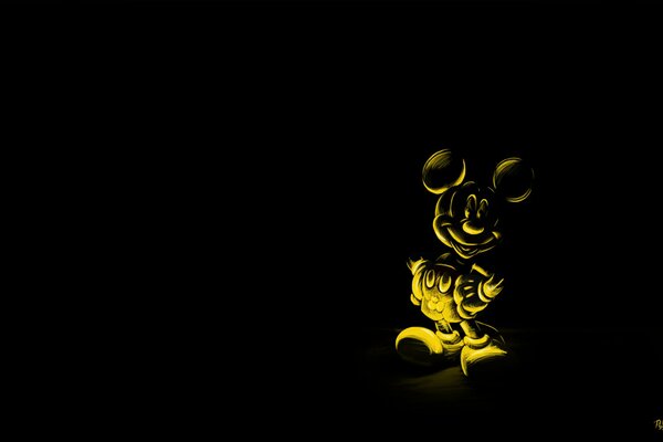 Yellow Mickey Mouse on a black background