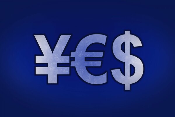 Yuan euro and dollar on a blue background