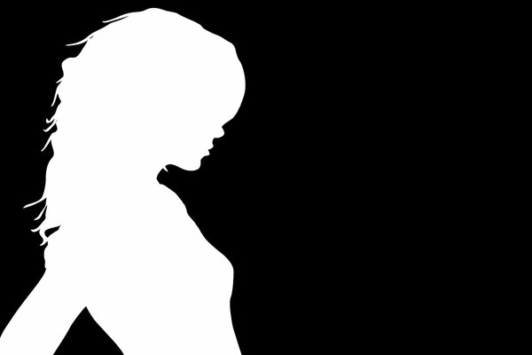 White silhouette of a girl on a black background