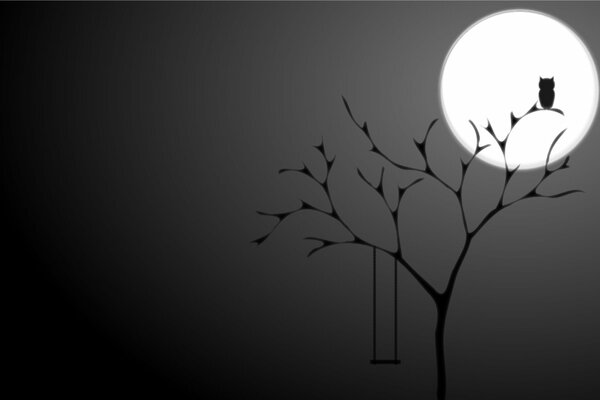 Fond noir dans la nuit avec arbre et hibou