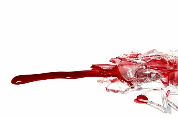 Broken glass in scarlet blood