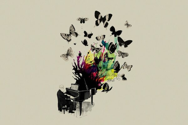 A piano full of music and butterflies