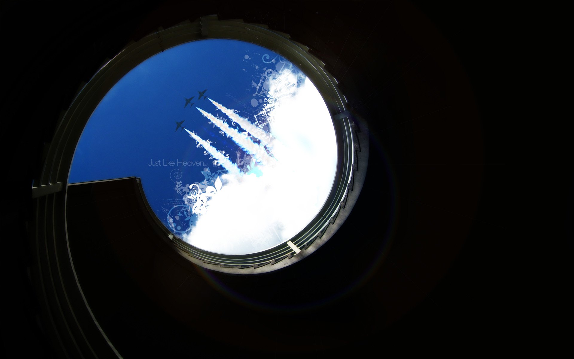 minimalism sky planes inscription shaft shadow stair