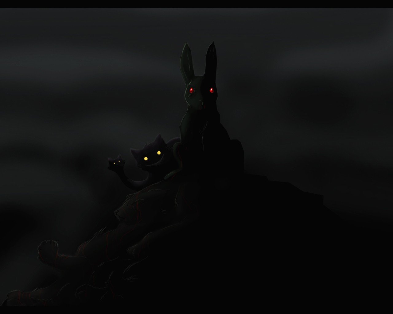 hare cats eyes dark silhouettes mountain