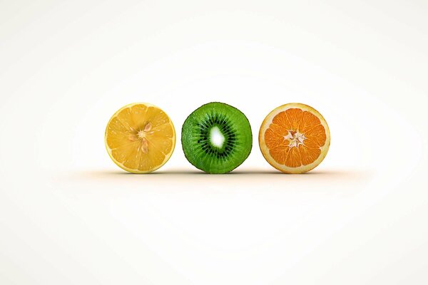 Lemon, kiwi, orange in section