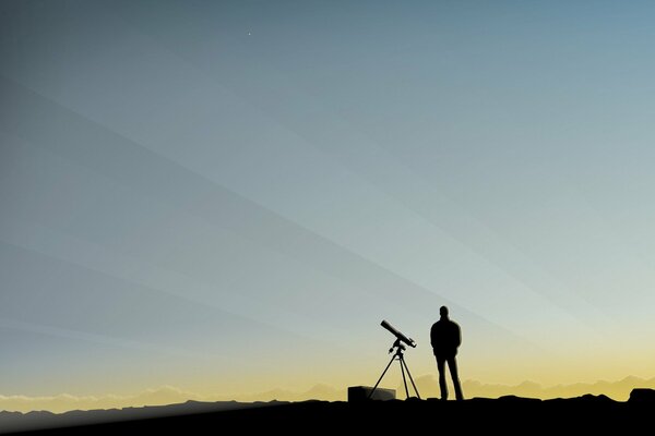 Un hombre observa desde un catalejo los colores del cielo