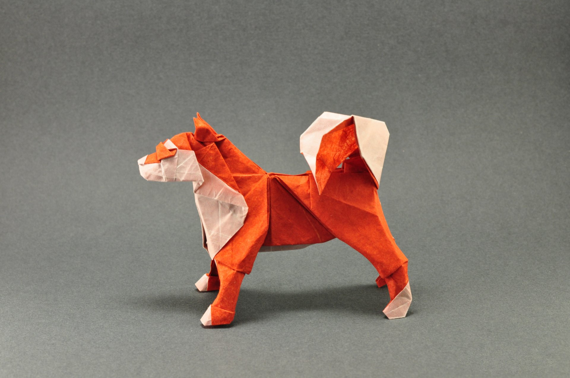 origami dog orange tail grey