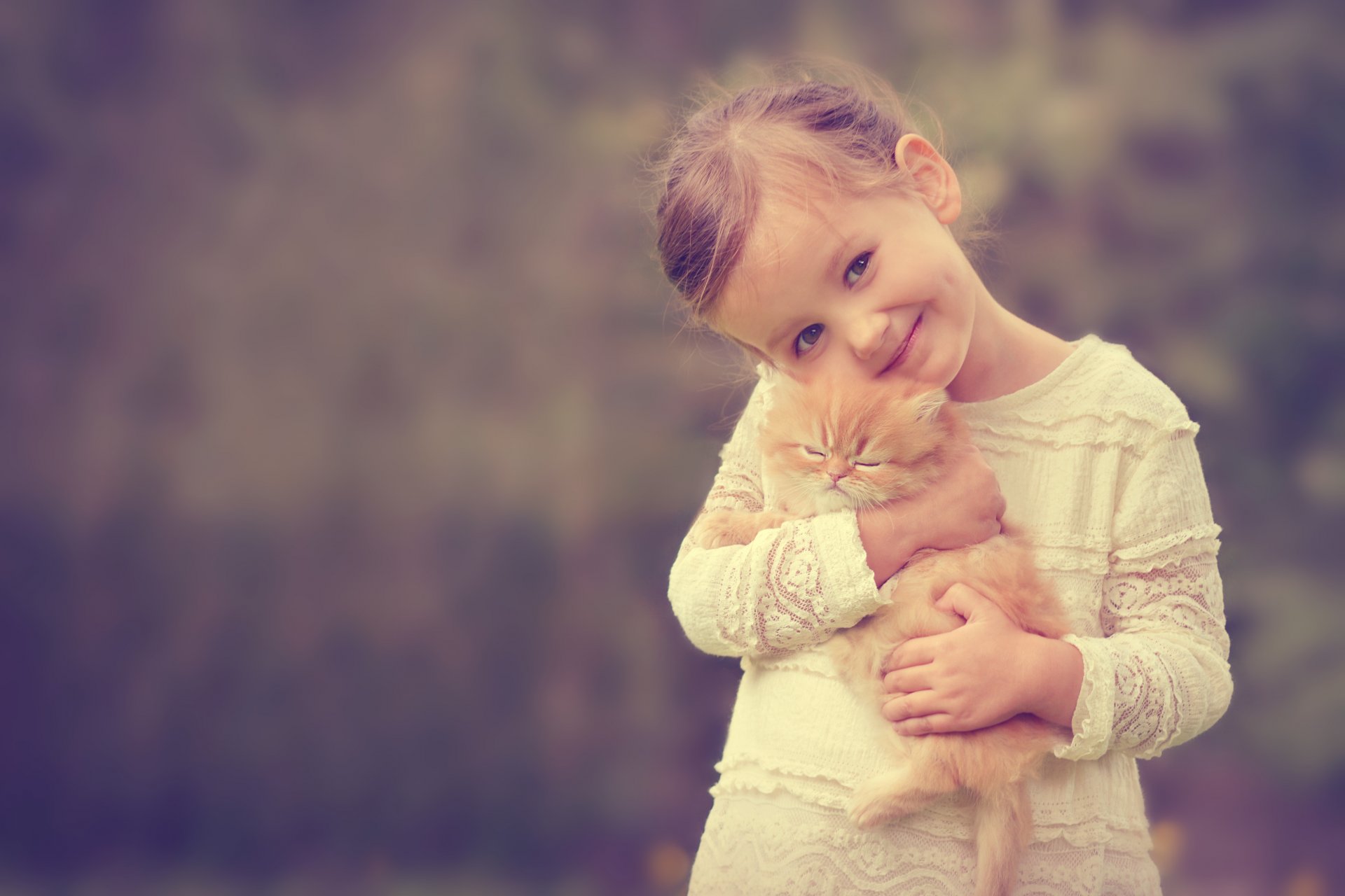 girl red kitten friends smile mood