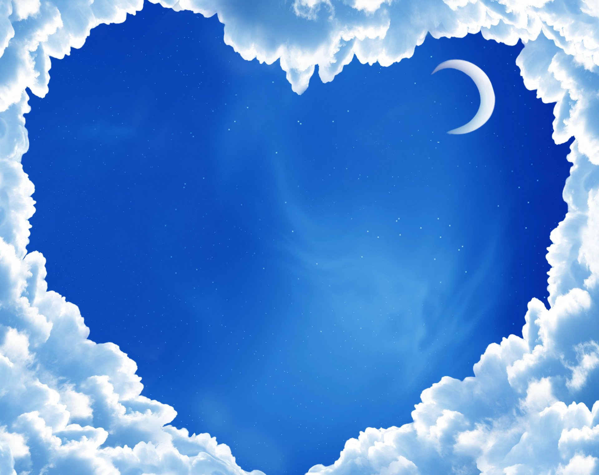 corazón nubes cielo azul estrellas luna