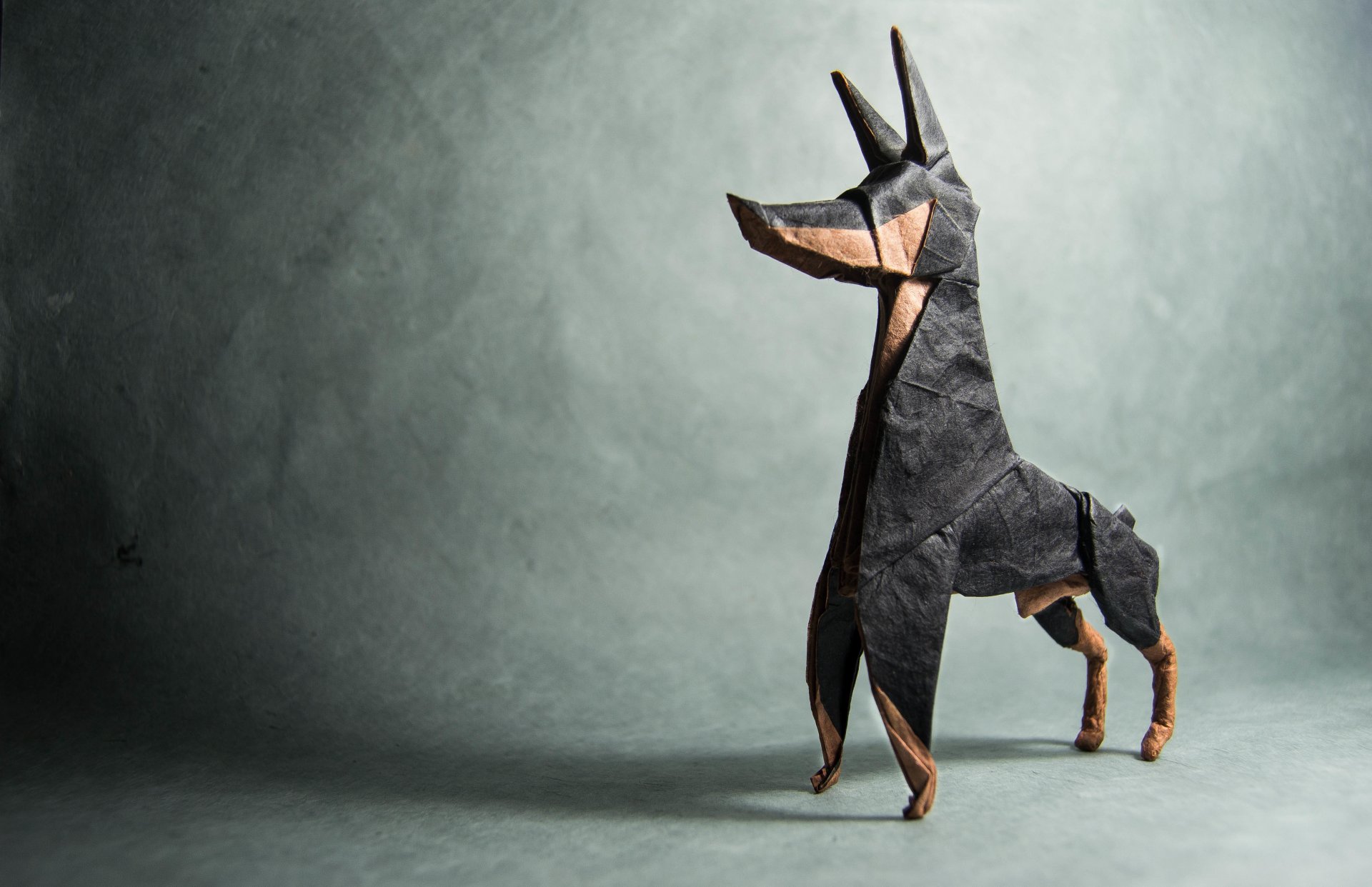 origami hund dobermann schatten grau