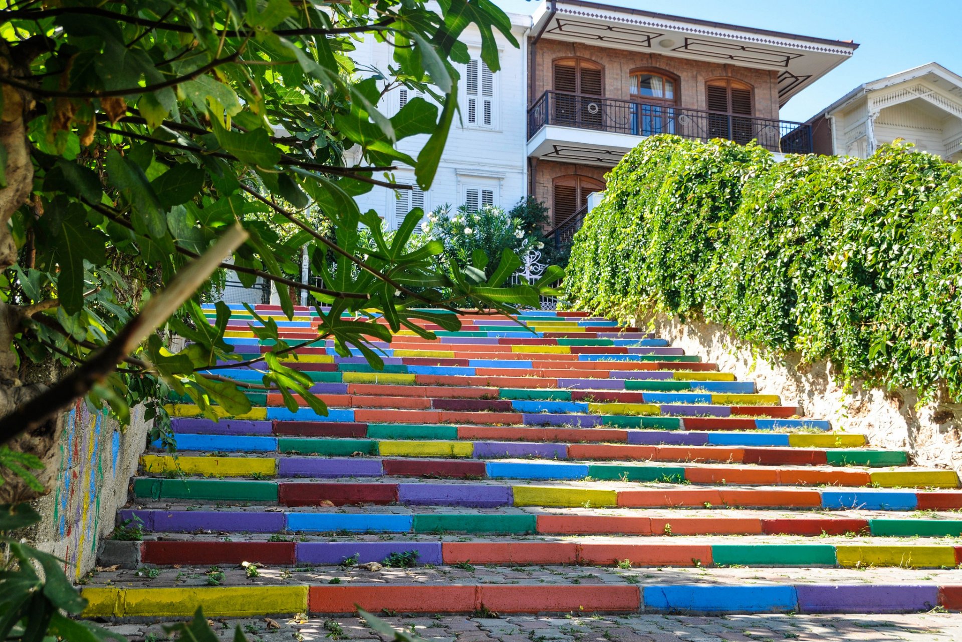 stufen farben hof haus bäume landschaft