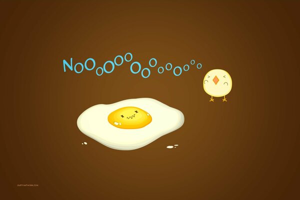 A picture of scrambled eggs and a screaming chicken