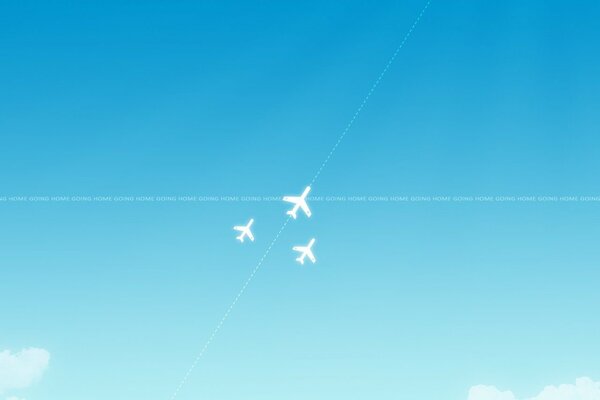 Planes in the blue sky with clouds