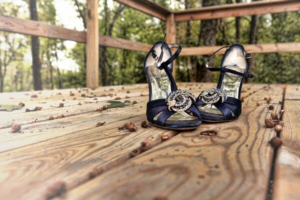 Women s evening sandals on a country terrace