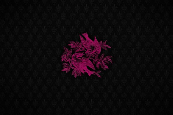 Pink birds on a black background