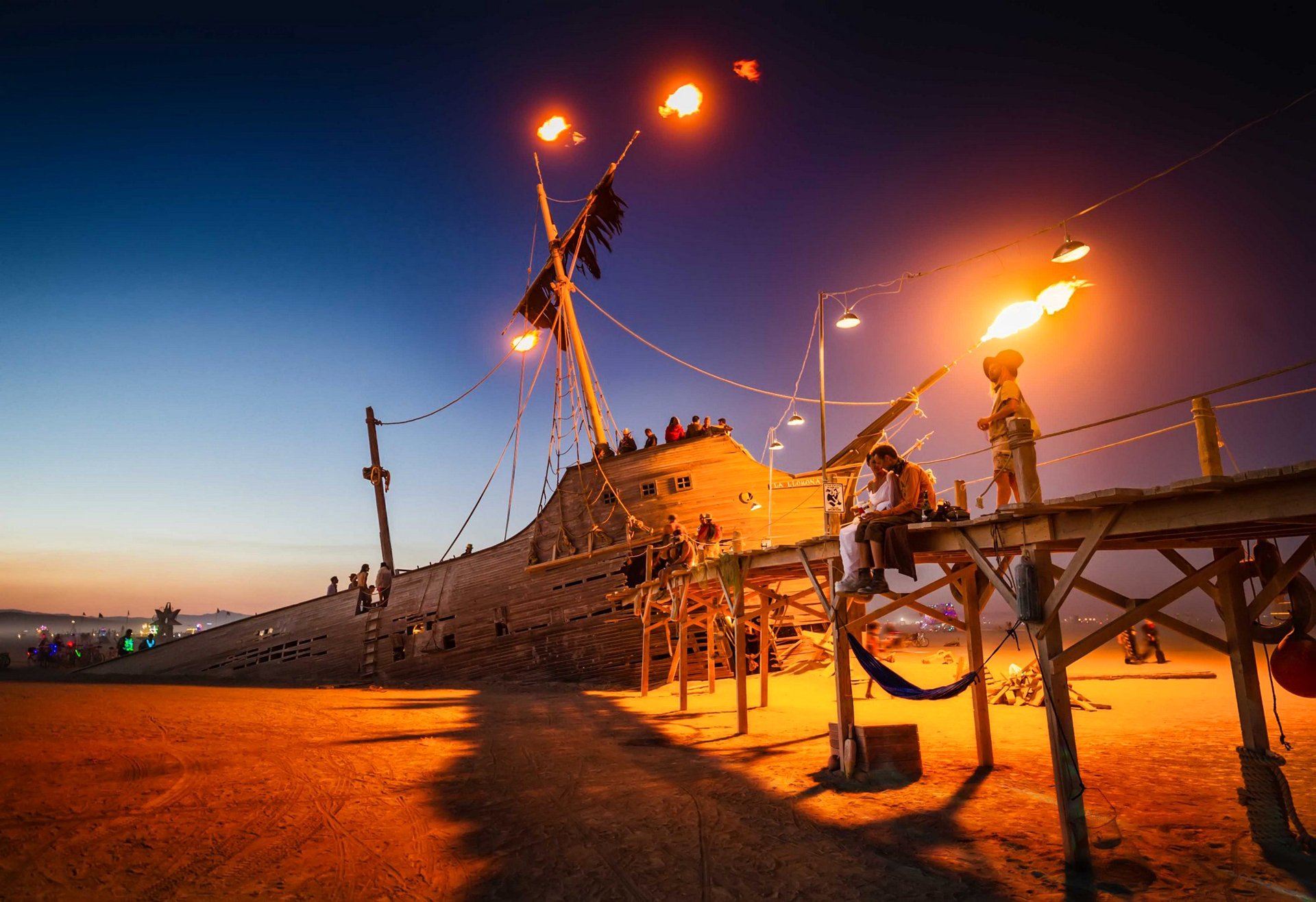burning man- nevada usa art art people lights ship sky pirate ship
