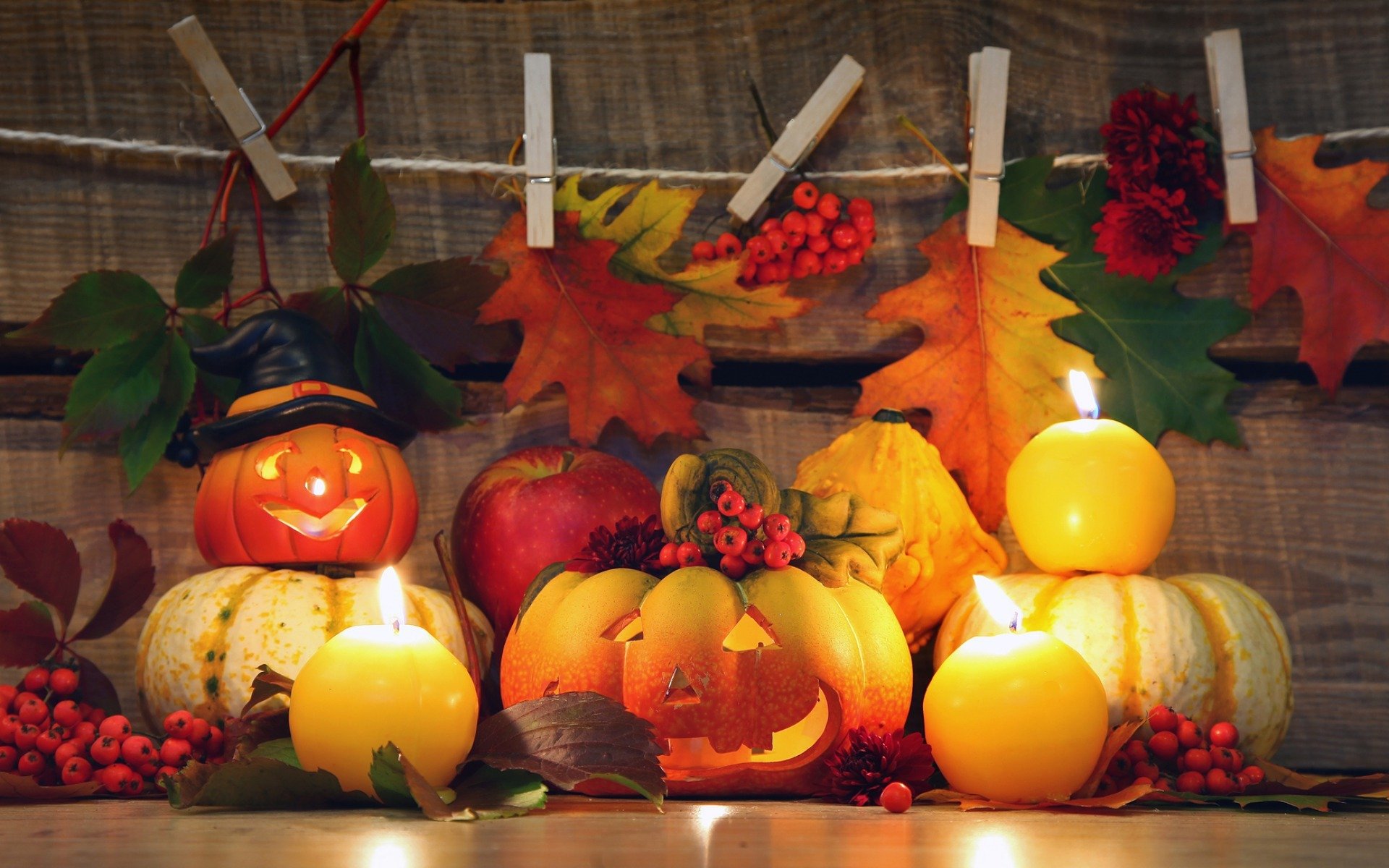 autumn leaves candles pumpkin