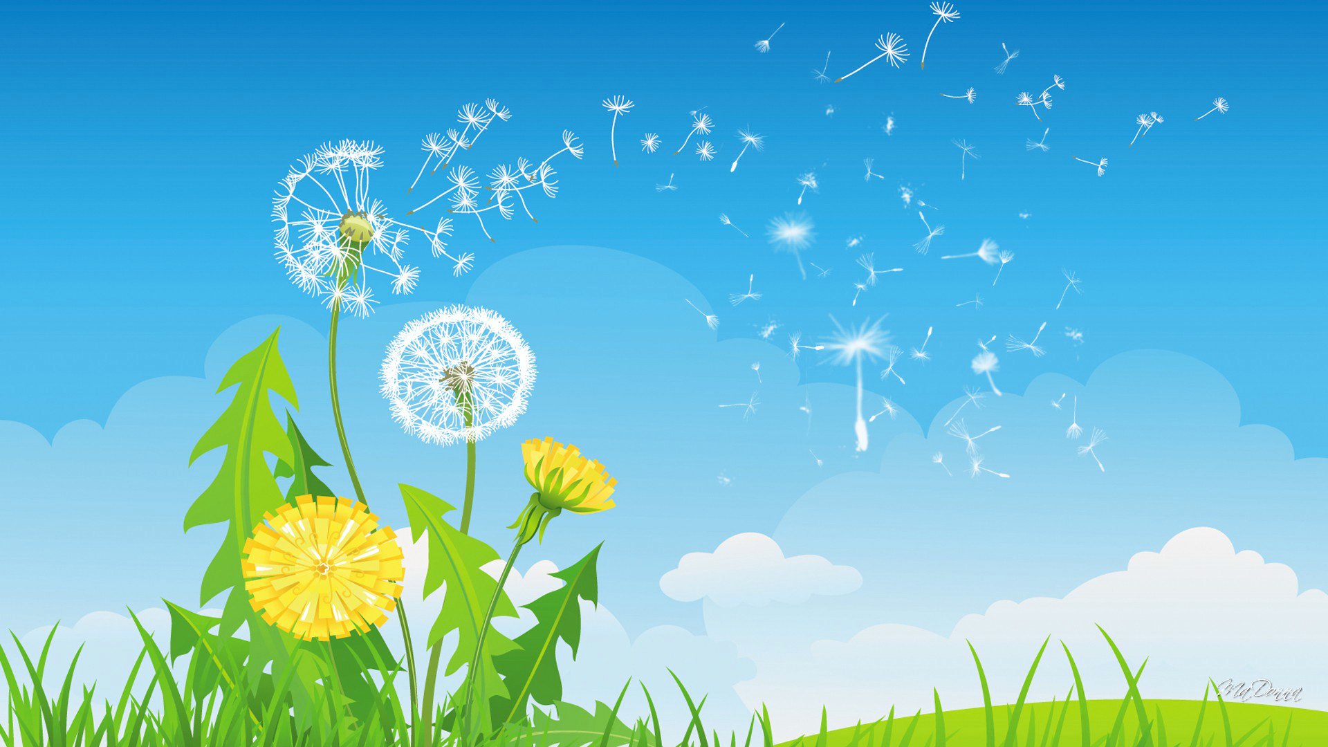 collage vektor himmel wolken gras blumen löwenzahn stier