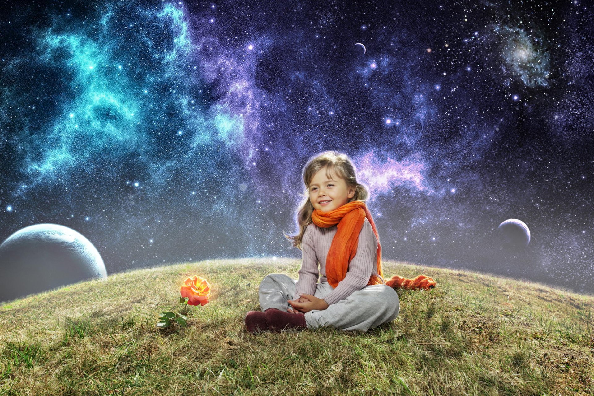 girl space planet rose scarf