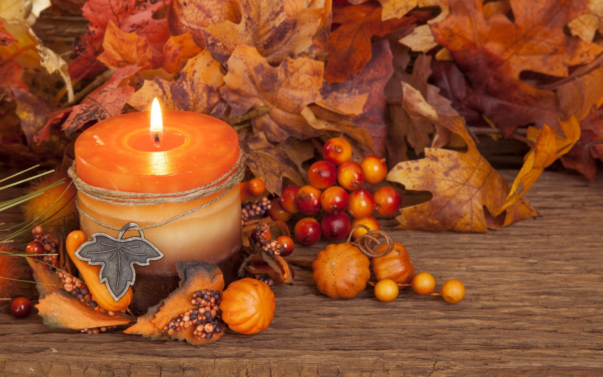 automne bougies feuilles