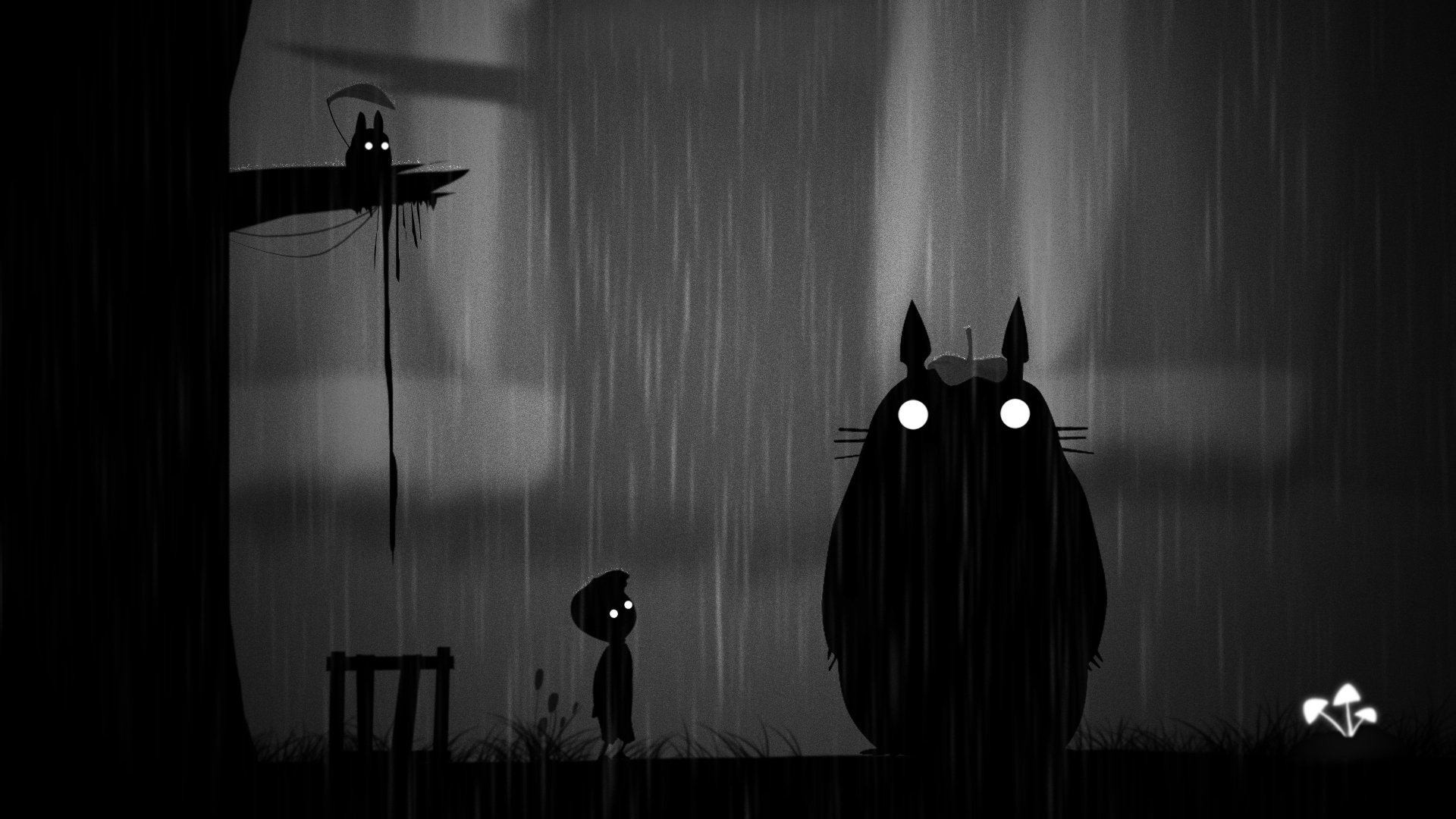 art limbo. garçon totoro nuit pluie