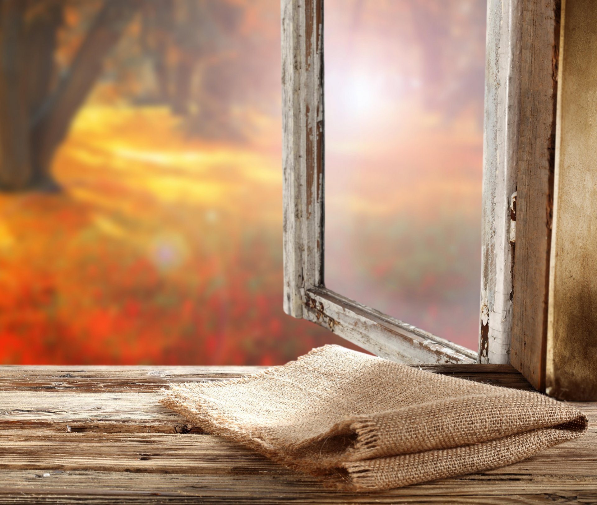 fenêtre seuil automne toile de jute