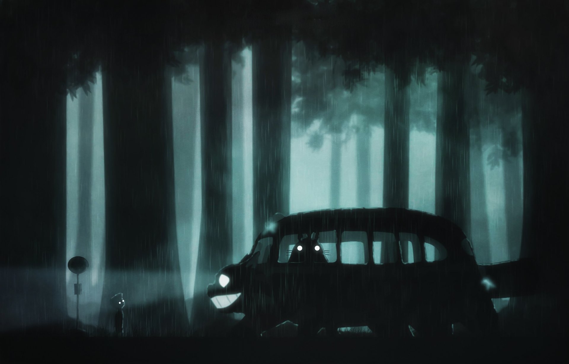 art limbo mark boys totoro night. rain forest catbu