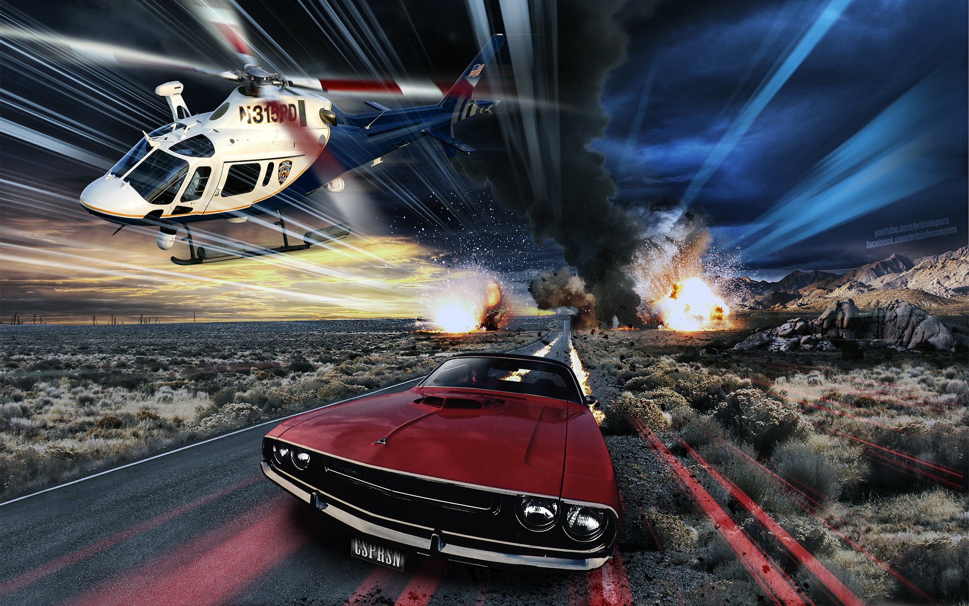 eric caspers challenger rouge police chase voiture police hélicoptère