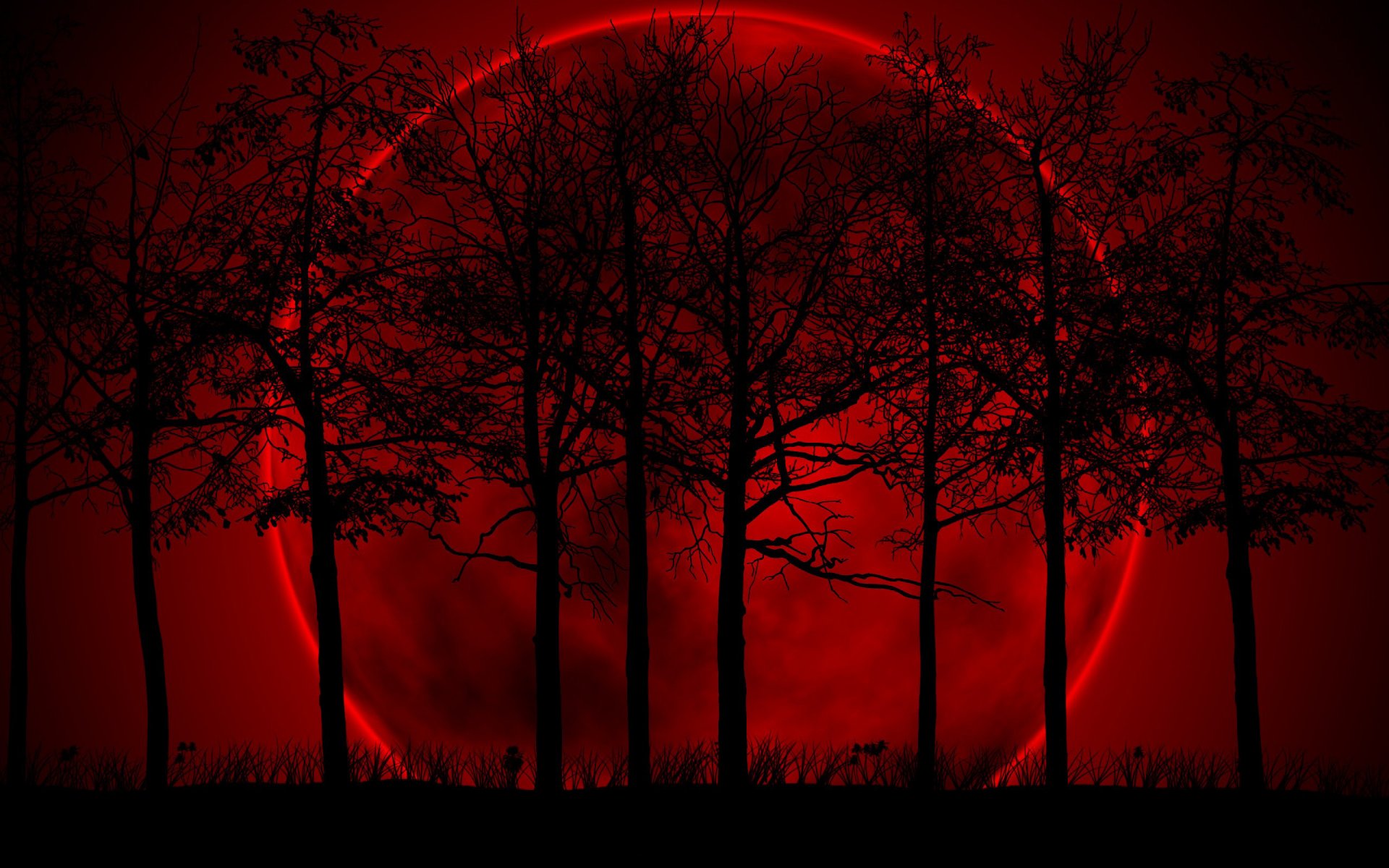 trees red black moon gloom gloom background