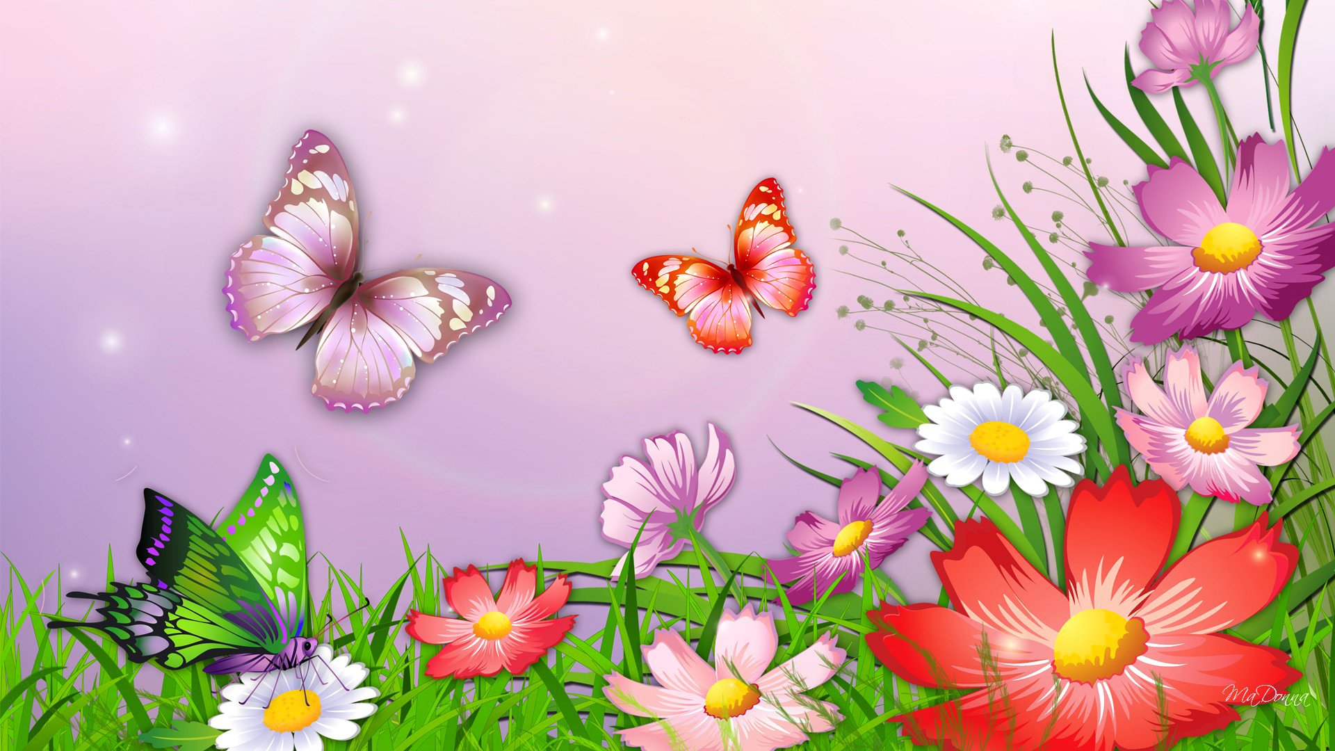 nature herbe fleurs papillons dessin vecteur