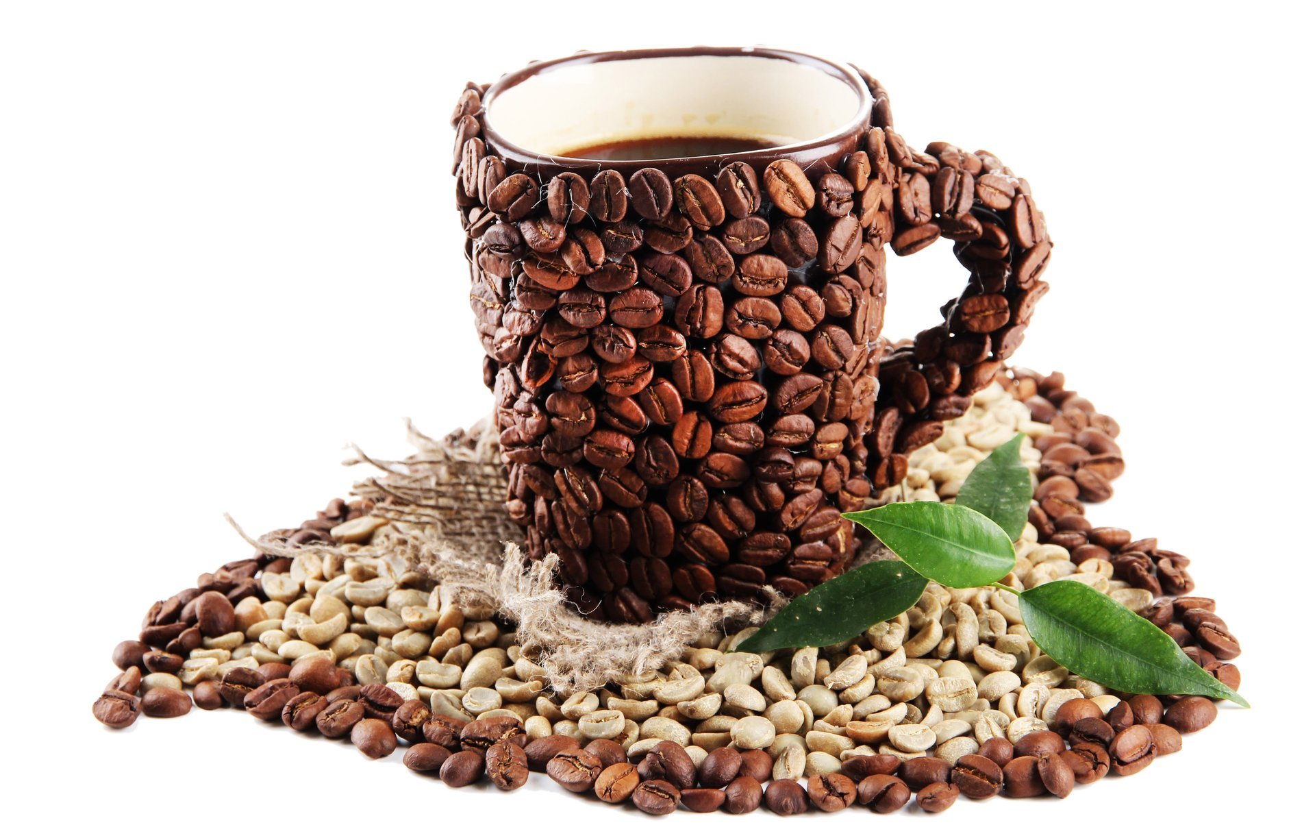 café grano taza mango corazón fondo blanco