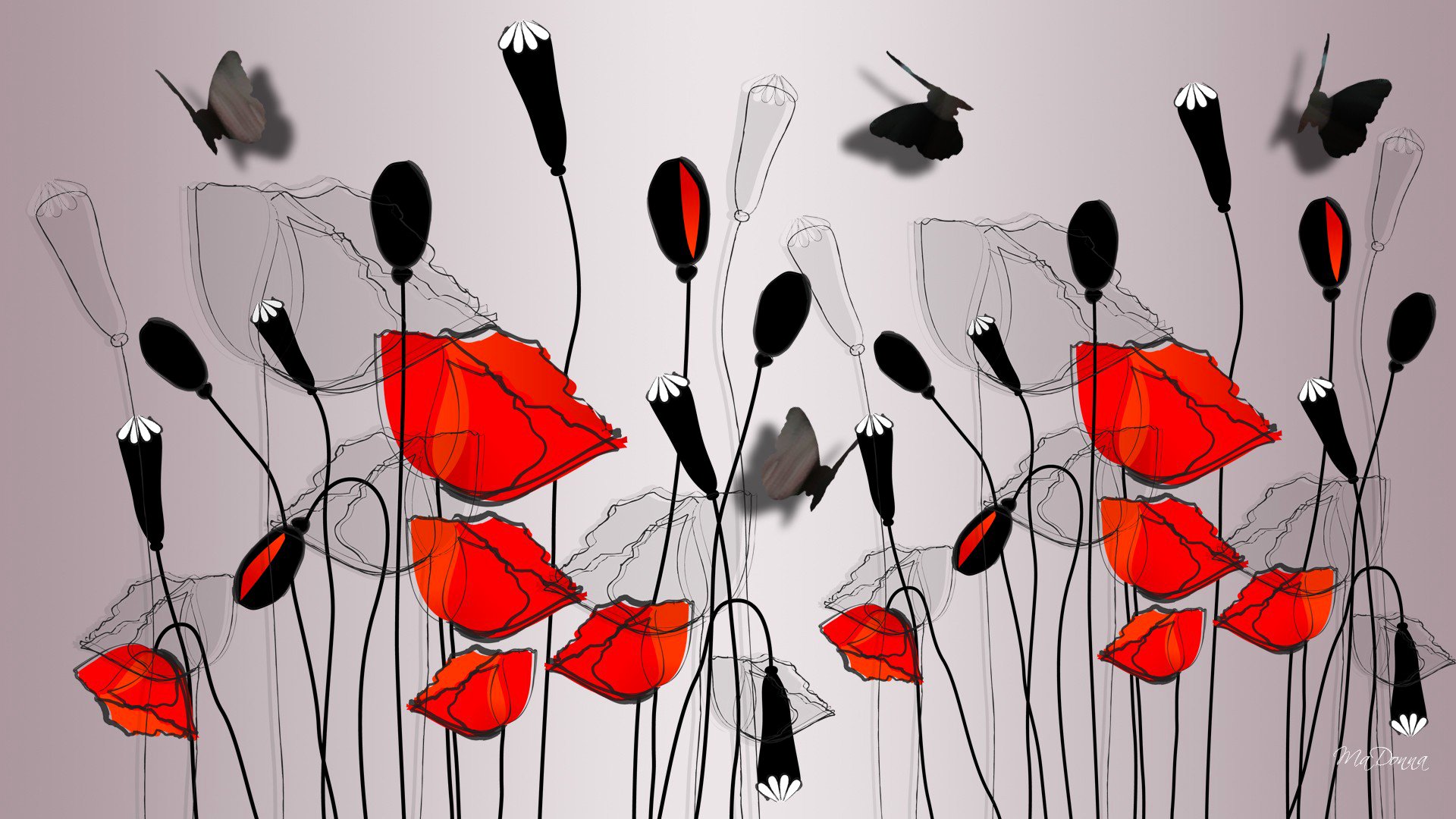 zeichnung blumen mohn schmetterling vektor