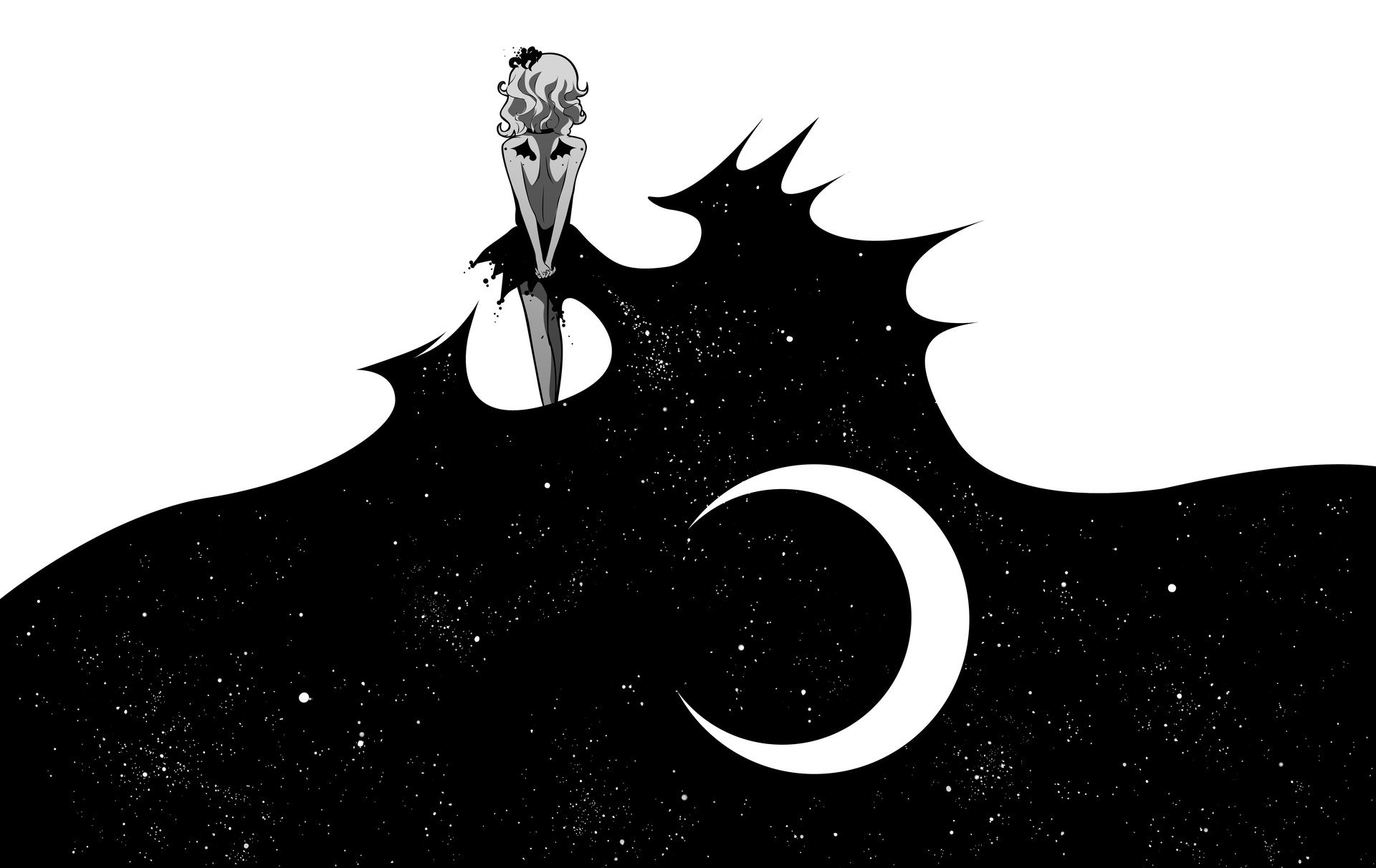 fille dos nuit étoiles lune