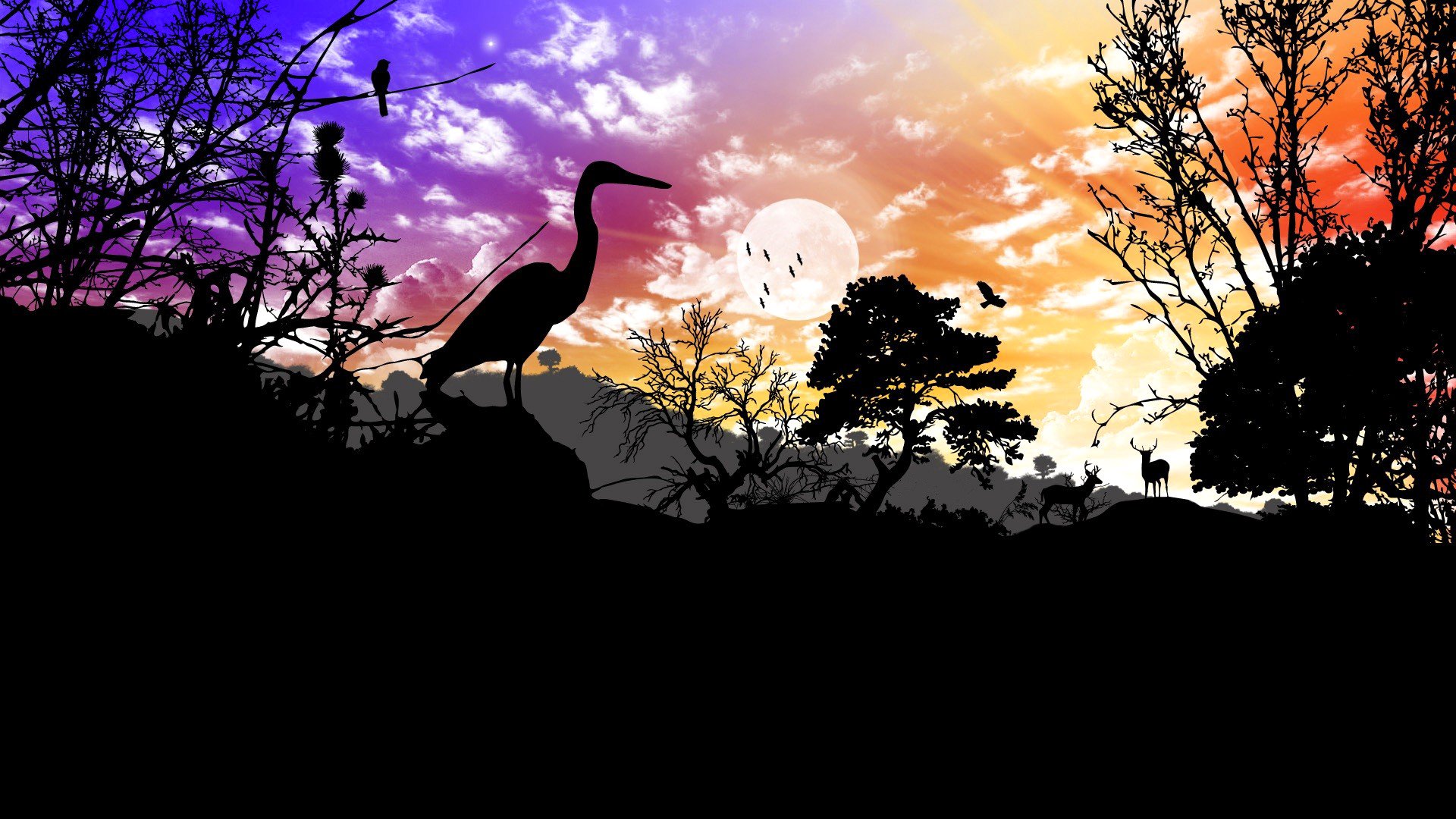ky clouds sunset tree nature landscape animals poultry reindeer silhouette collage