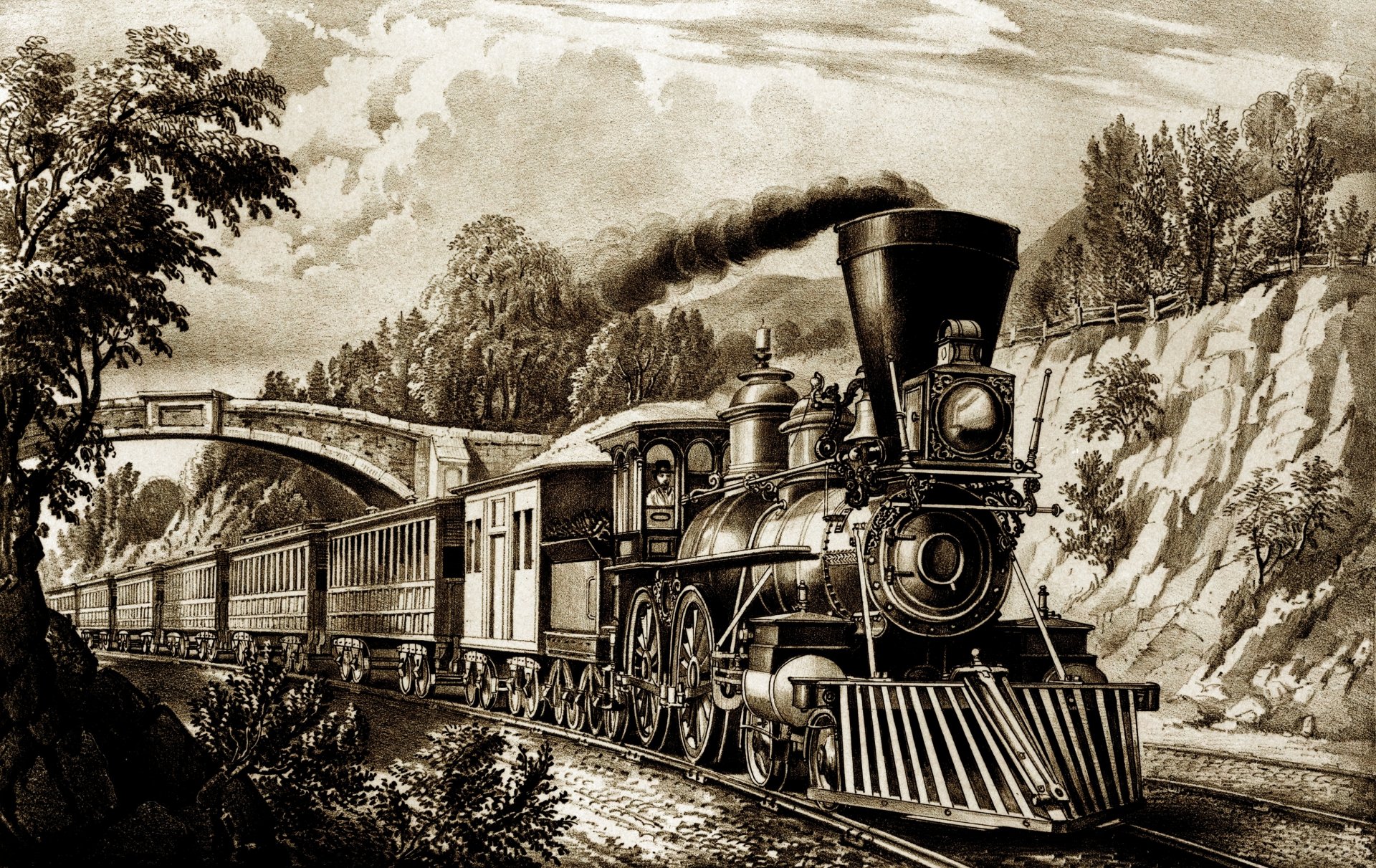 train steam engine car steel road pattern retro history
