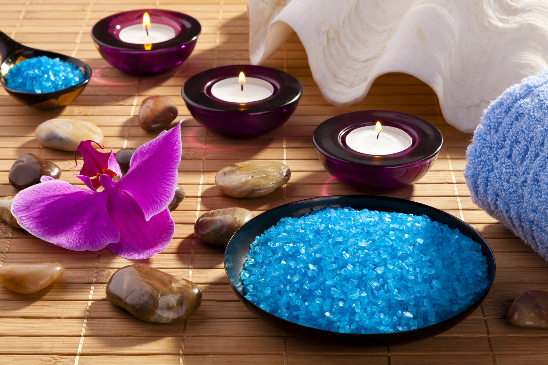 ea salt spa stones candles orchid