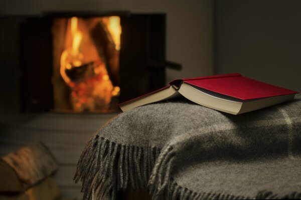 Serata dietro un libro accanto a un camino caldo
