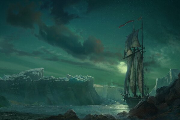Iceberg dans l océan à la lumière de la lune