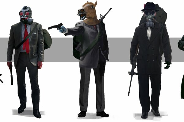Robbers with guns in masks with guns